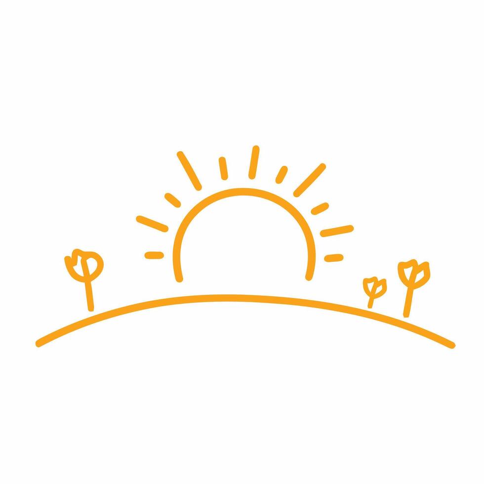 sunset simple graphic sun. hand drawn half sun icon in doodle style. vector