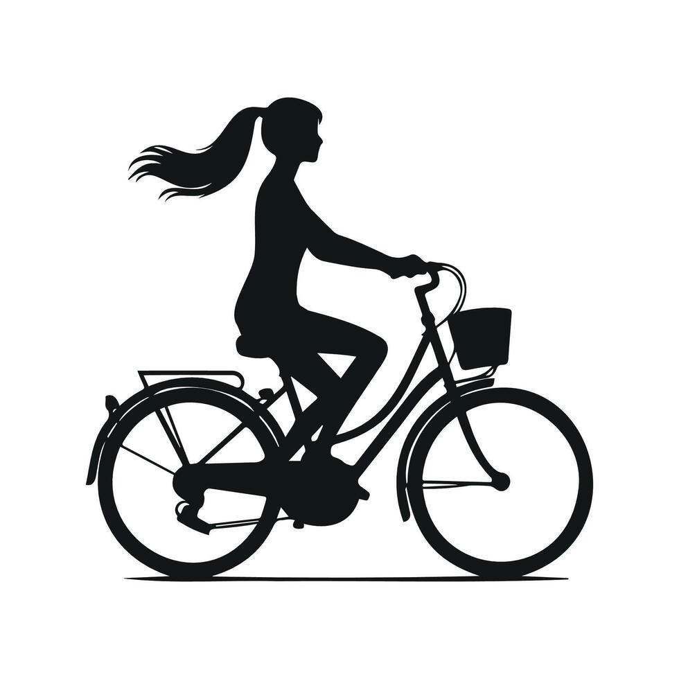 Silhouette Woman Riding Bicycle Illustration vector