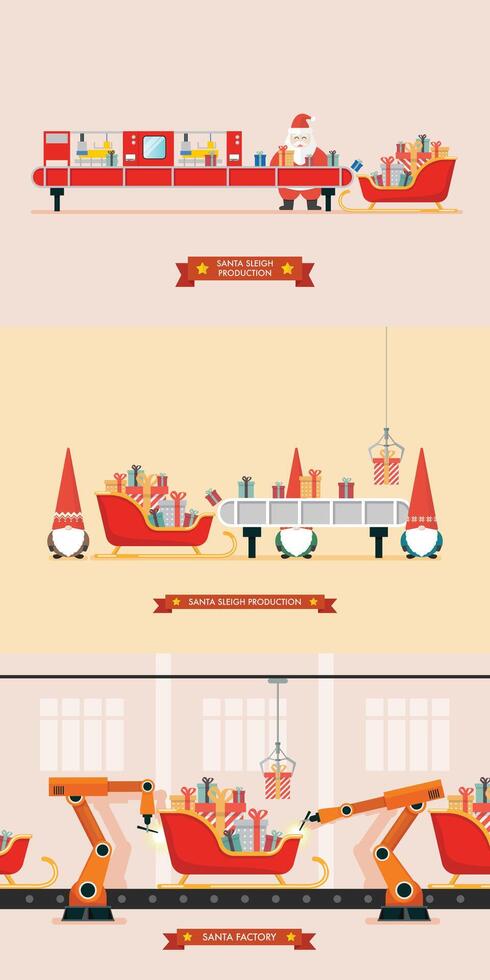 Santa factory collection sleigh production manufacturing vector