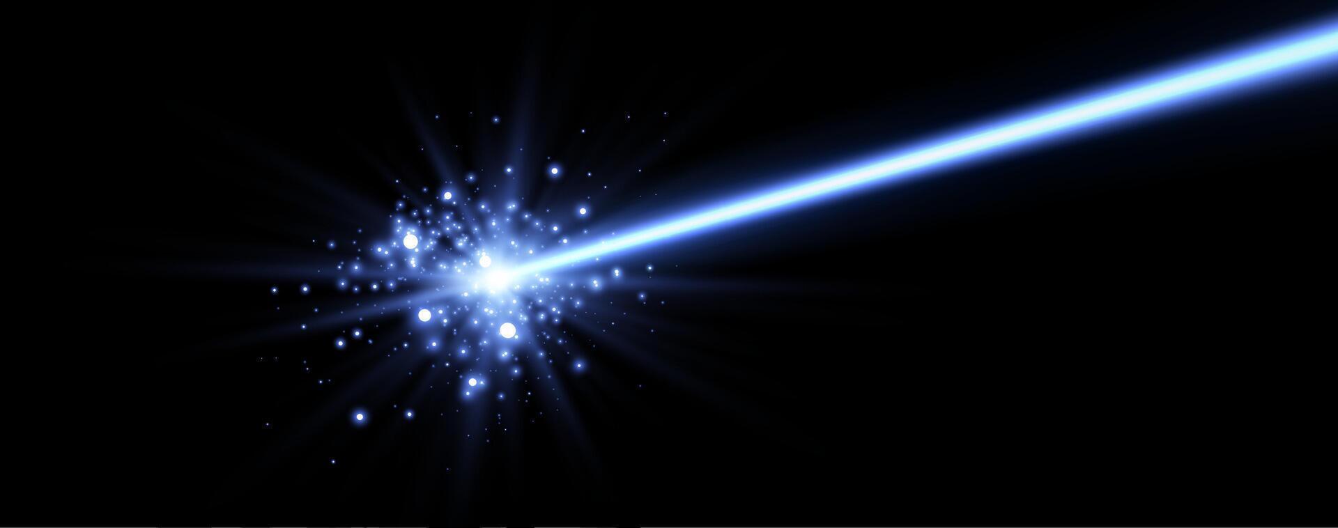 Blue horizontal laser beam. Neon line, presentation pointer. Blue glow flare light effect. vector