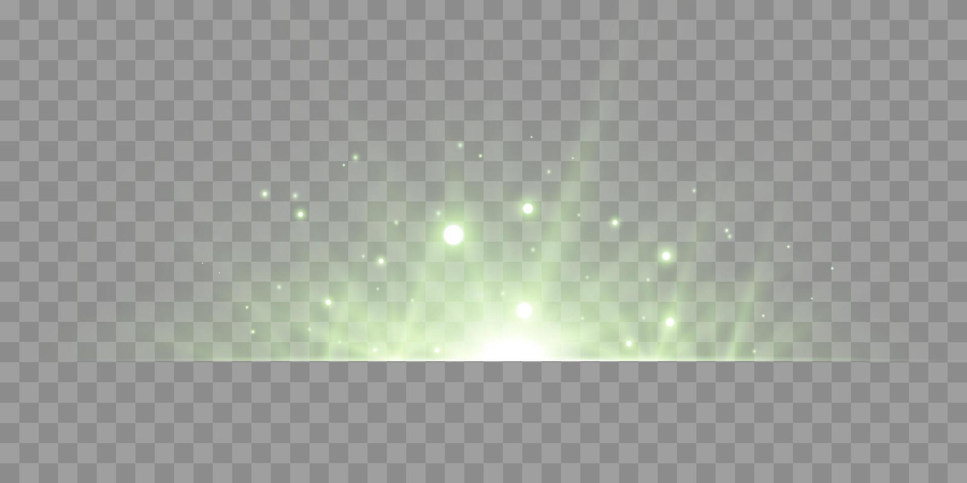 Green horizontal lensflare. Light flash with rays or green spotlight. Glow flare light effect. illustration. vector