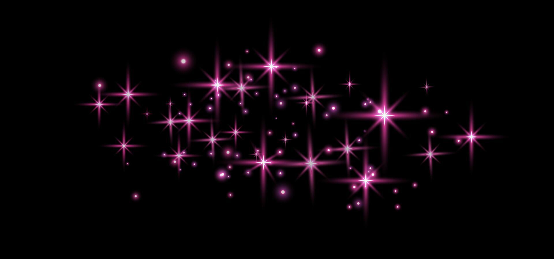 Pink glittering dots, particles, stars magic sparks. Glow flare light effect. Pink luminous points. vector