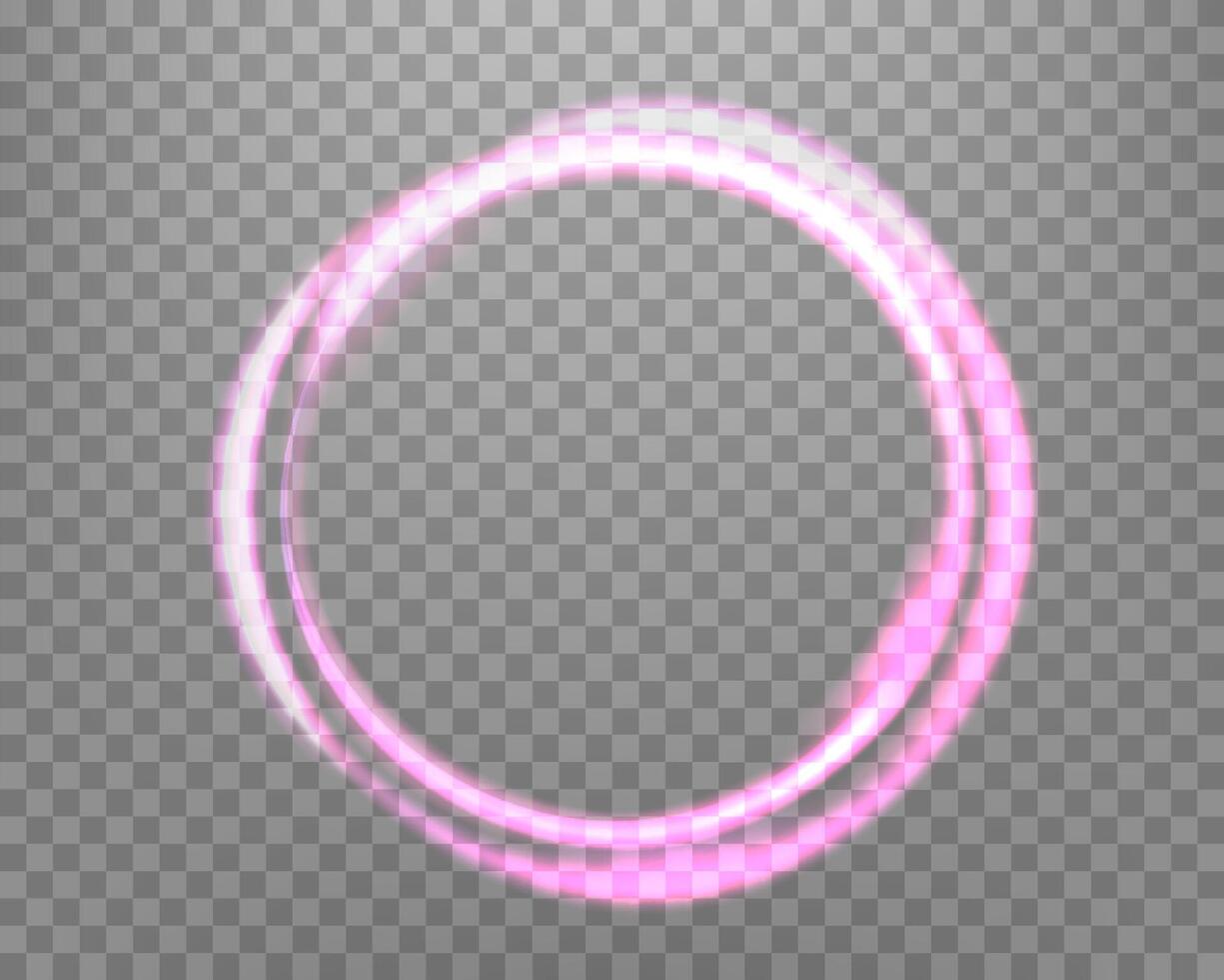 Pink magic ring with glowing sparkles. Neon realistic energy flare halo ring. vector