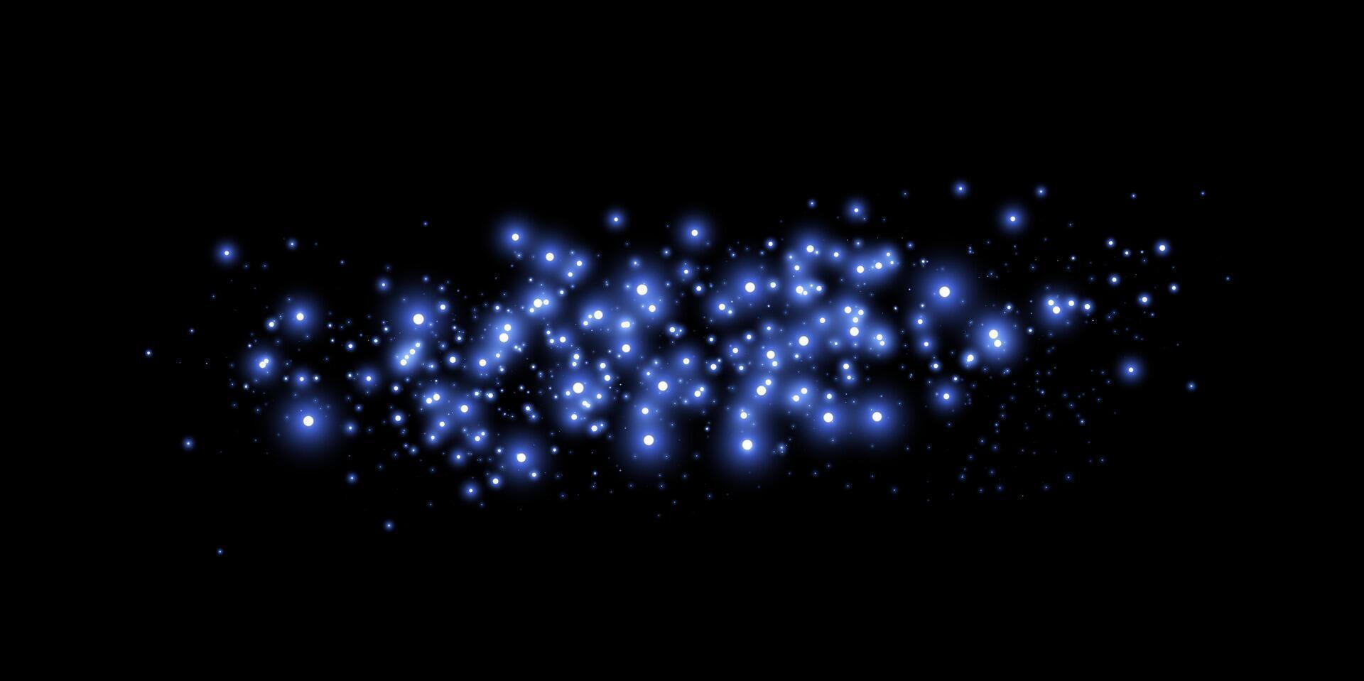 Blue magic sparks and dust stars. Blue glow flare light effect. vector