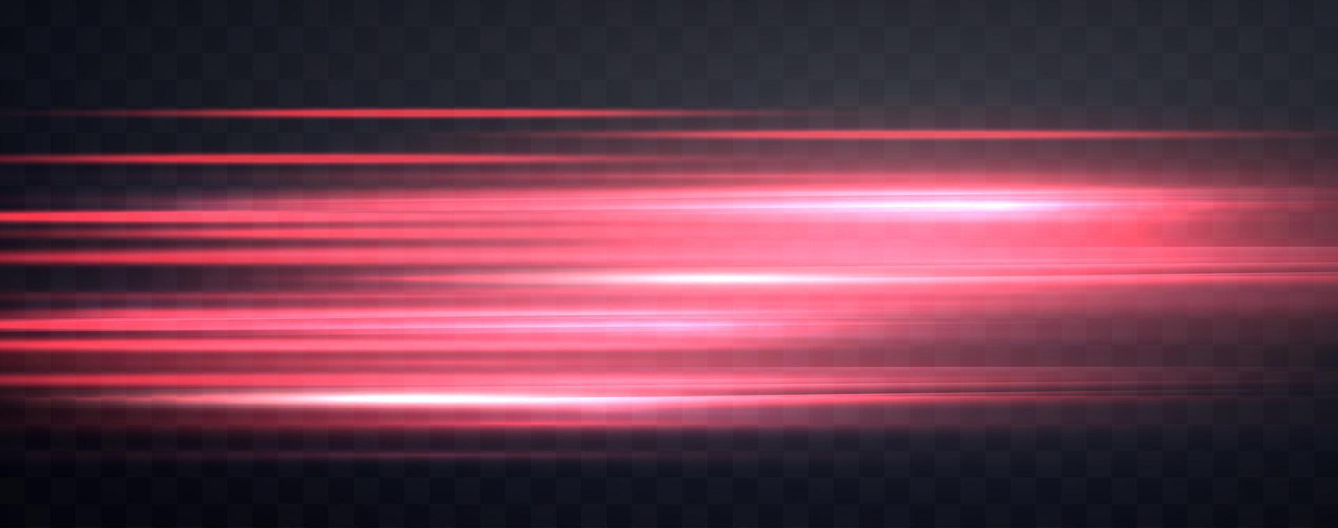 Speed rays, velocity light neon flow, zoom in motion effect, red glow speed lines, colorful light trails, stripes. vector