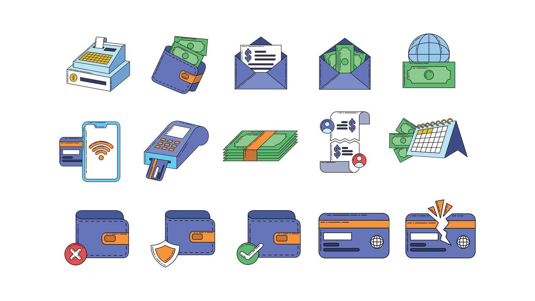Outlined Style Ecommerce Checkout Payment Illustration Set vector
