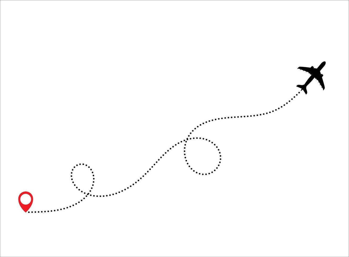 Flying Airplane Silhouette, The plane flies along a dotted route, illustration vector