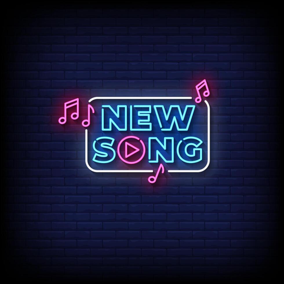 new song neon sign with brick wall background vector