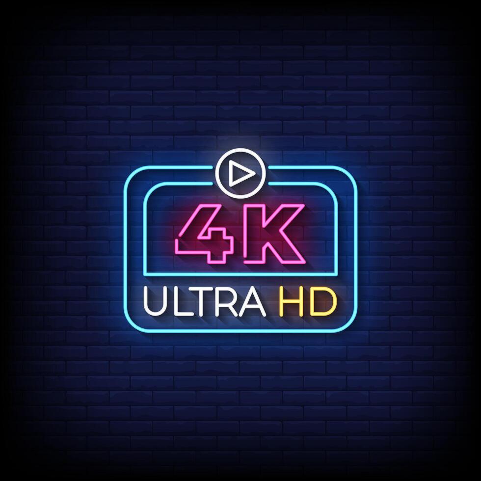4k ultra hd neon sign with brick wall background vector