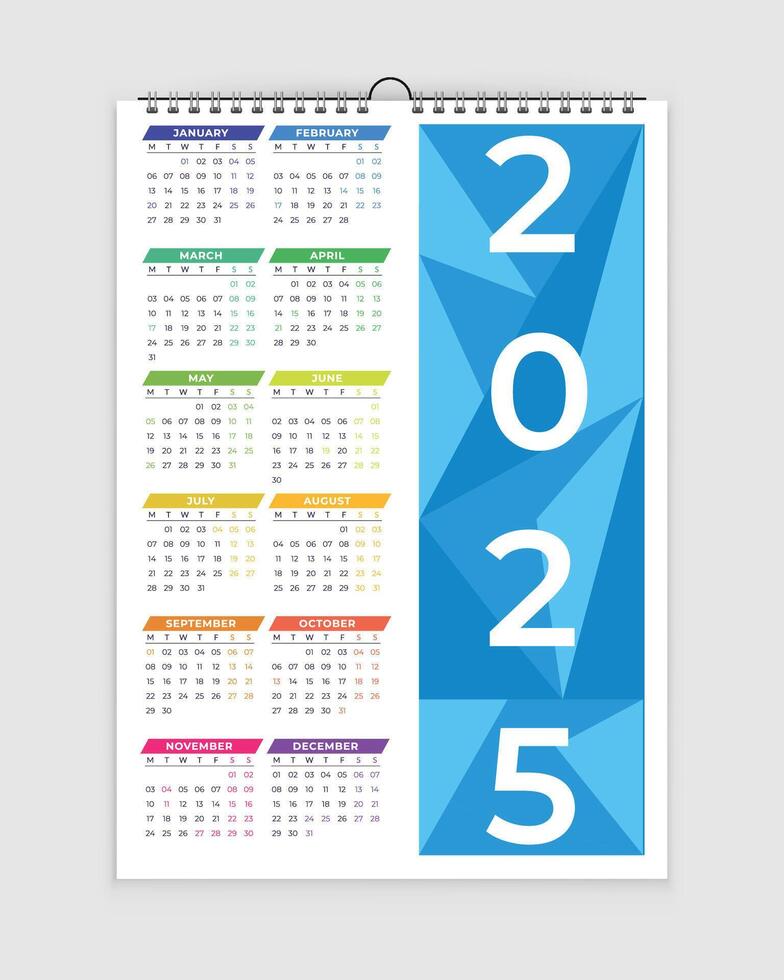 Wall Calendar Design, Calendar 2025, Single Page Calendar, 12 months Calendar Design, Print Ready, A3 Size vector