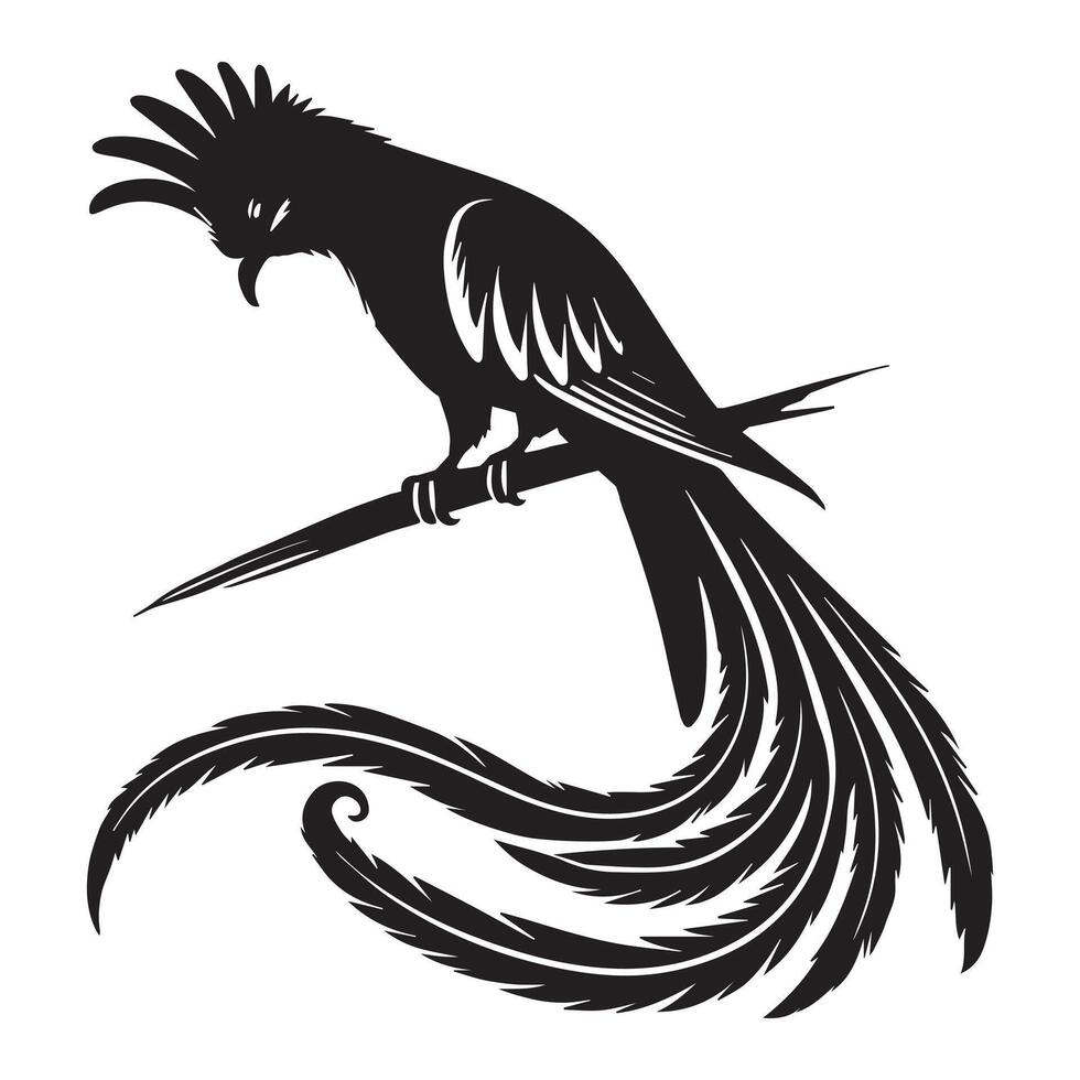A black and white illustration of a bird on a branch vector