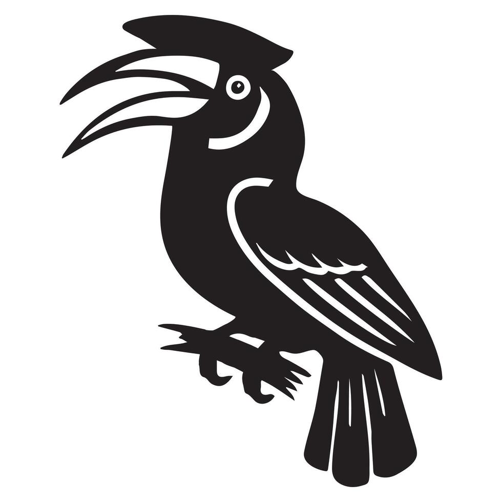 A black and white illustration of a hornbill vector