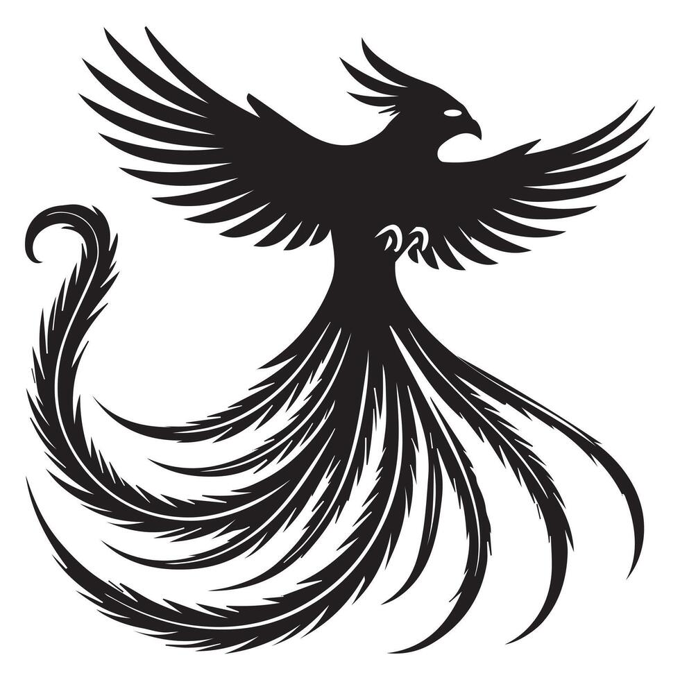 A black bird with wings spread out on a white background vector