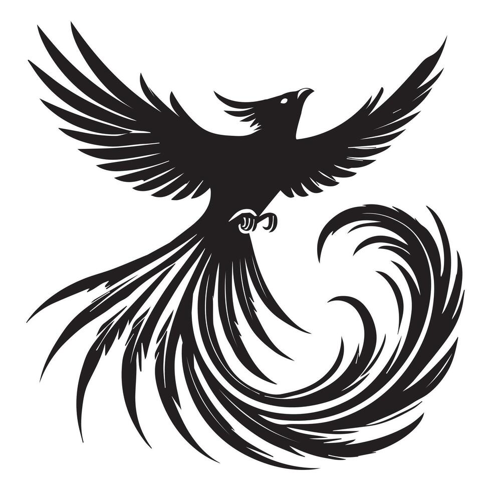 A black bird with wings spread out on a white background vector