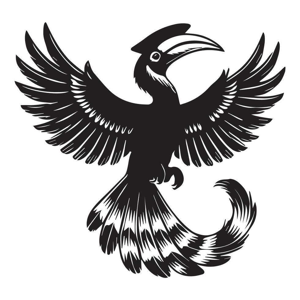 A black and white image of a hornbill vector