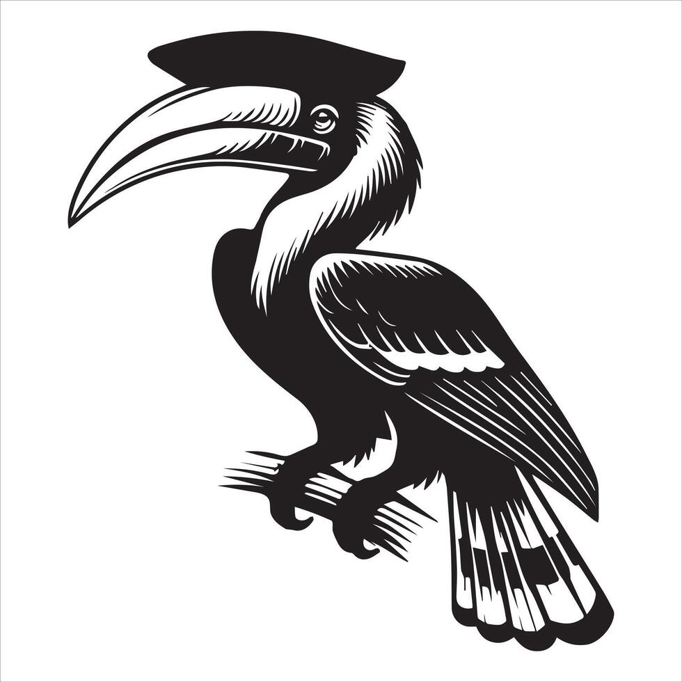 A black and white image of a toucan with a hat vector