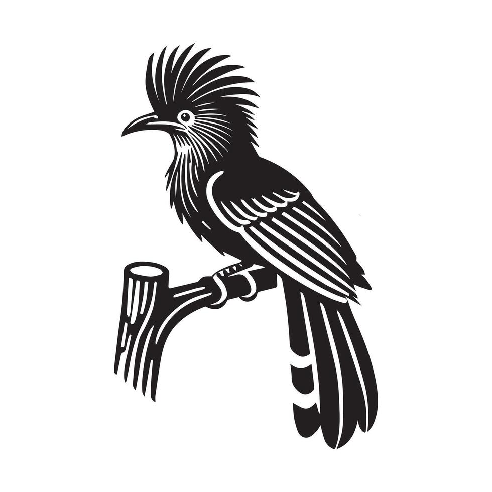 A black and white illustration of a bird sitting on a branch vector