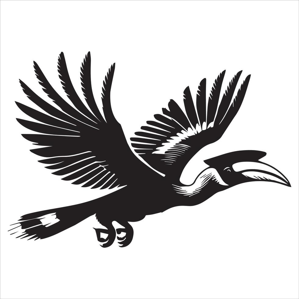 A black and white image of a hornbill bird vector