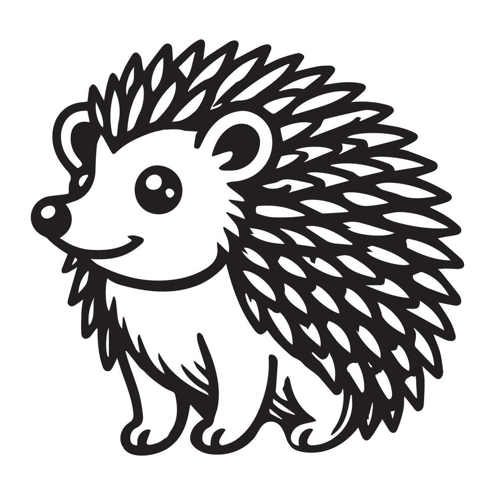 A hedgehog is shown in a black and white drawing vector