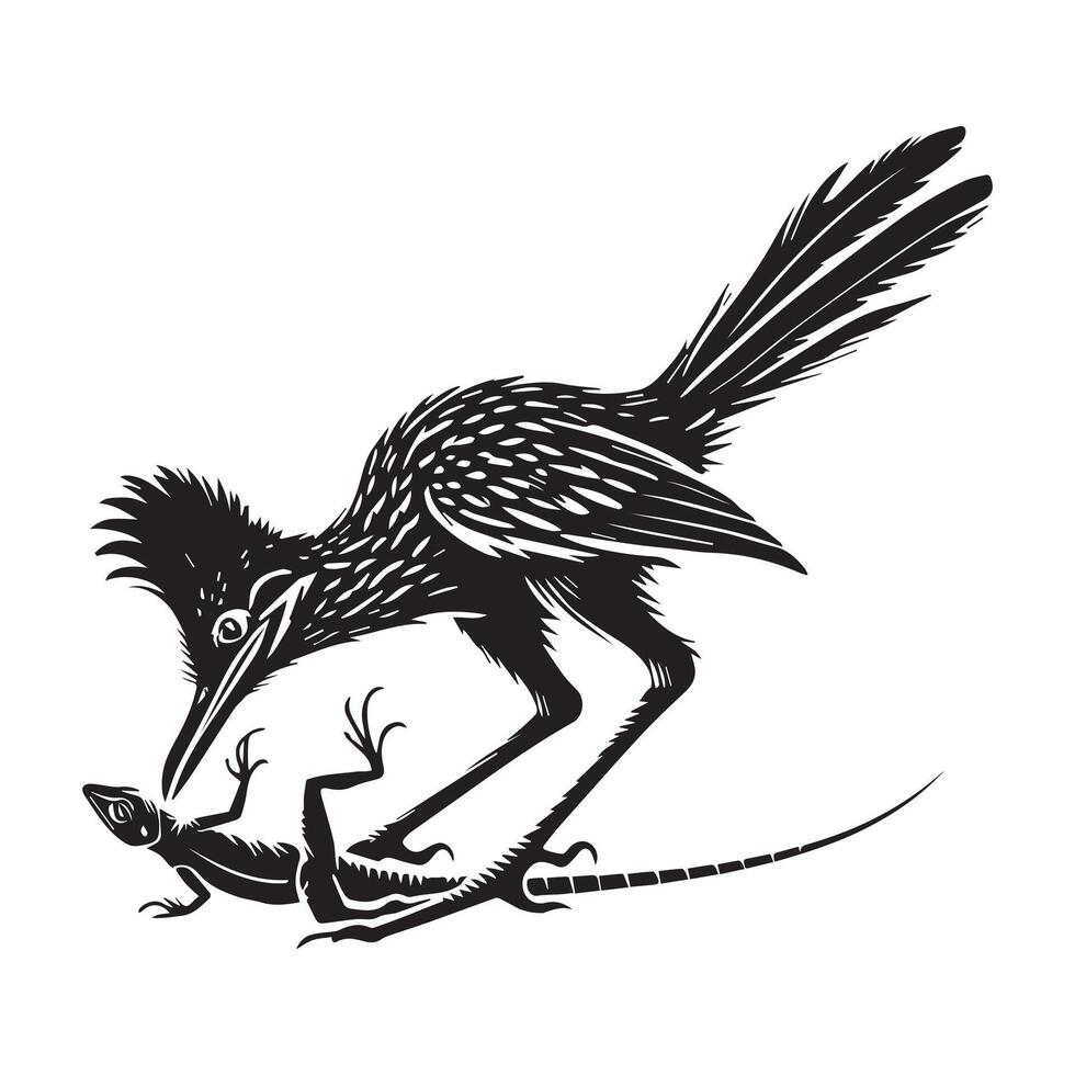 A roadrunner is standing on a lizard vector