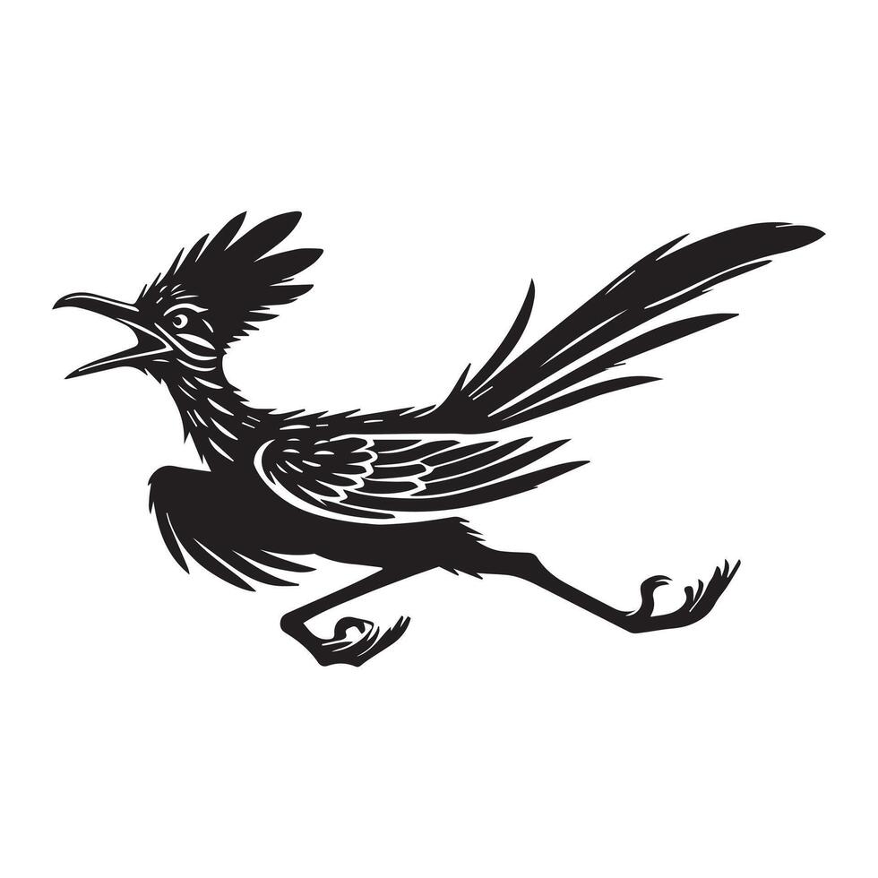 A black and white illustration of a bird running vector