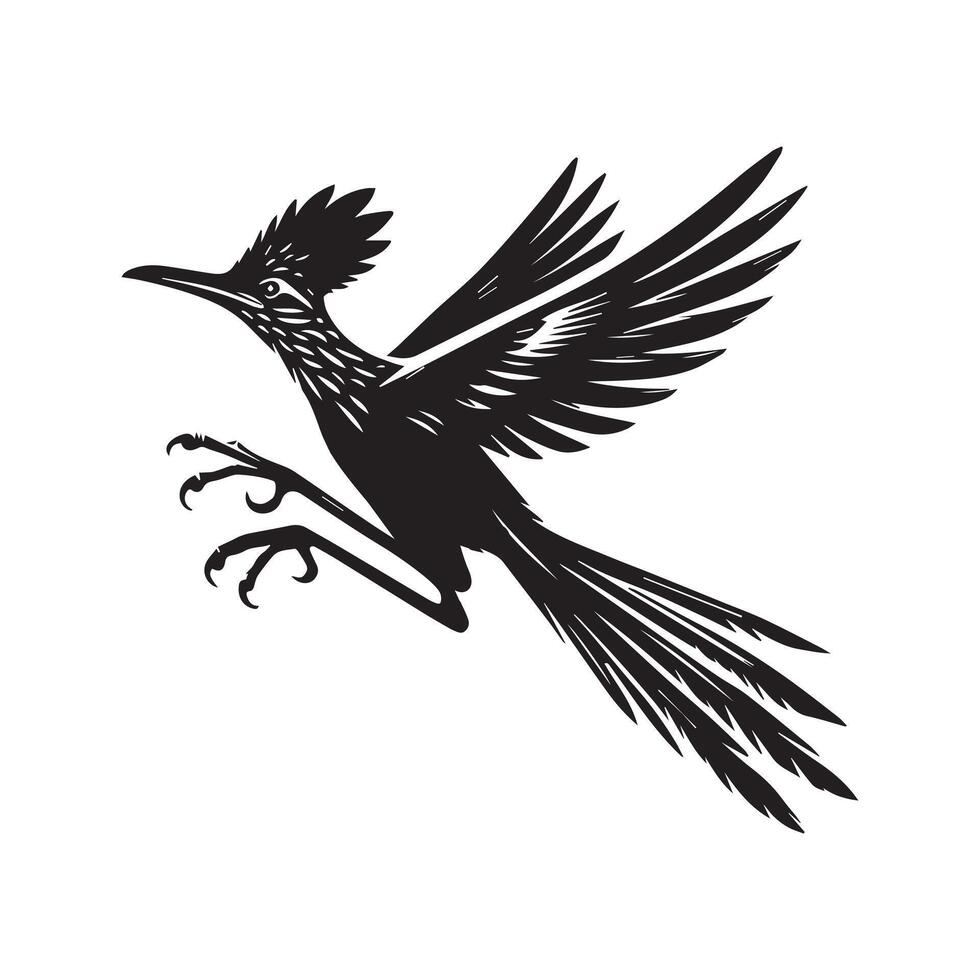 A black and white illustration of a bird flying vector