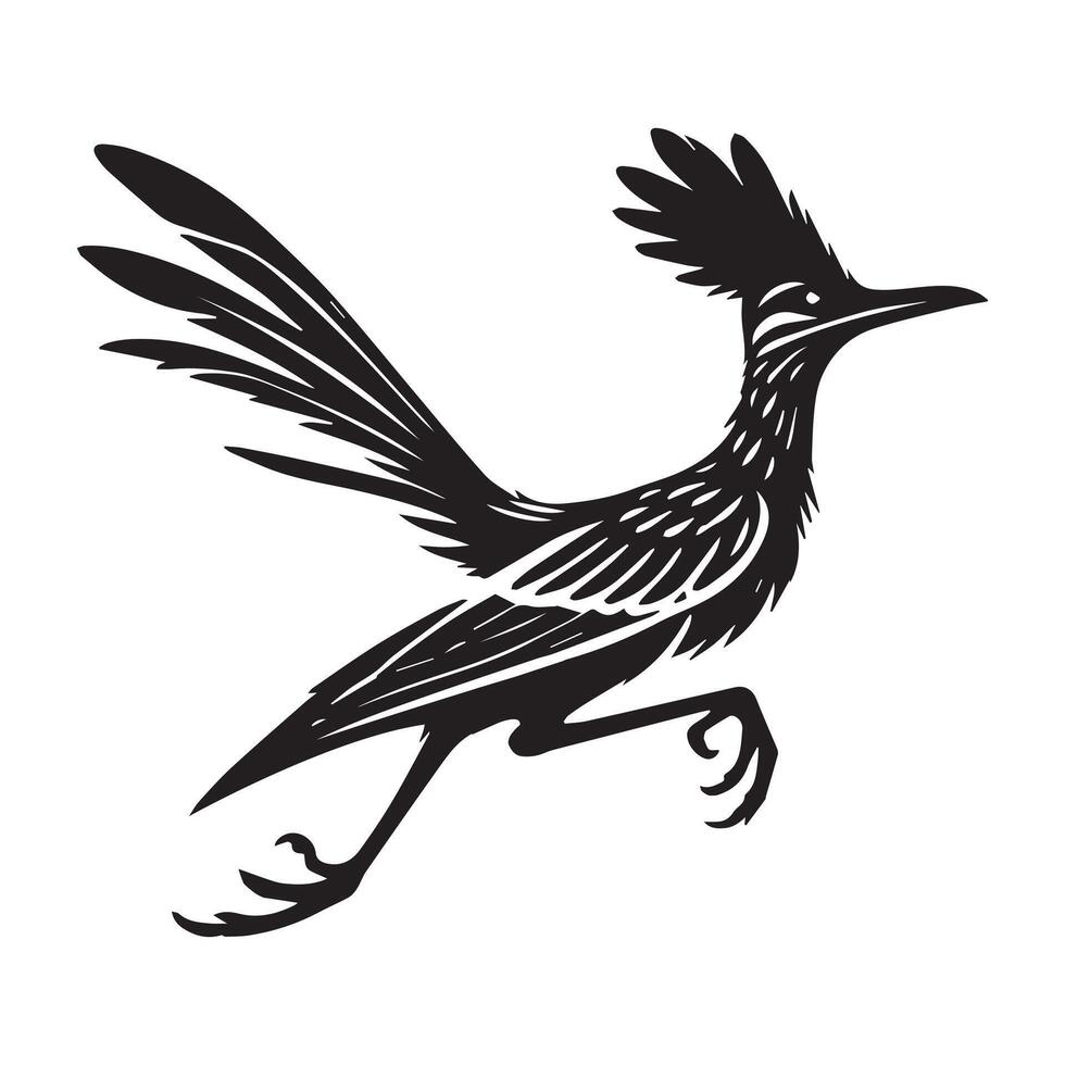 A black and white silhouette of a roadrunner vector