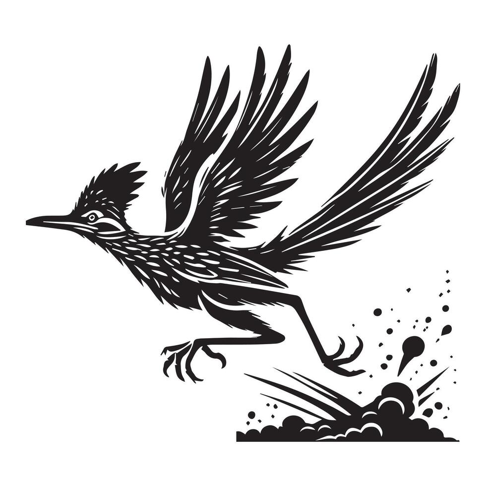 A black and white illustration of a roadrunner vector