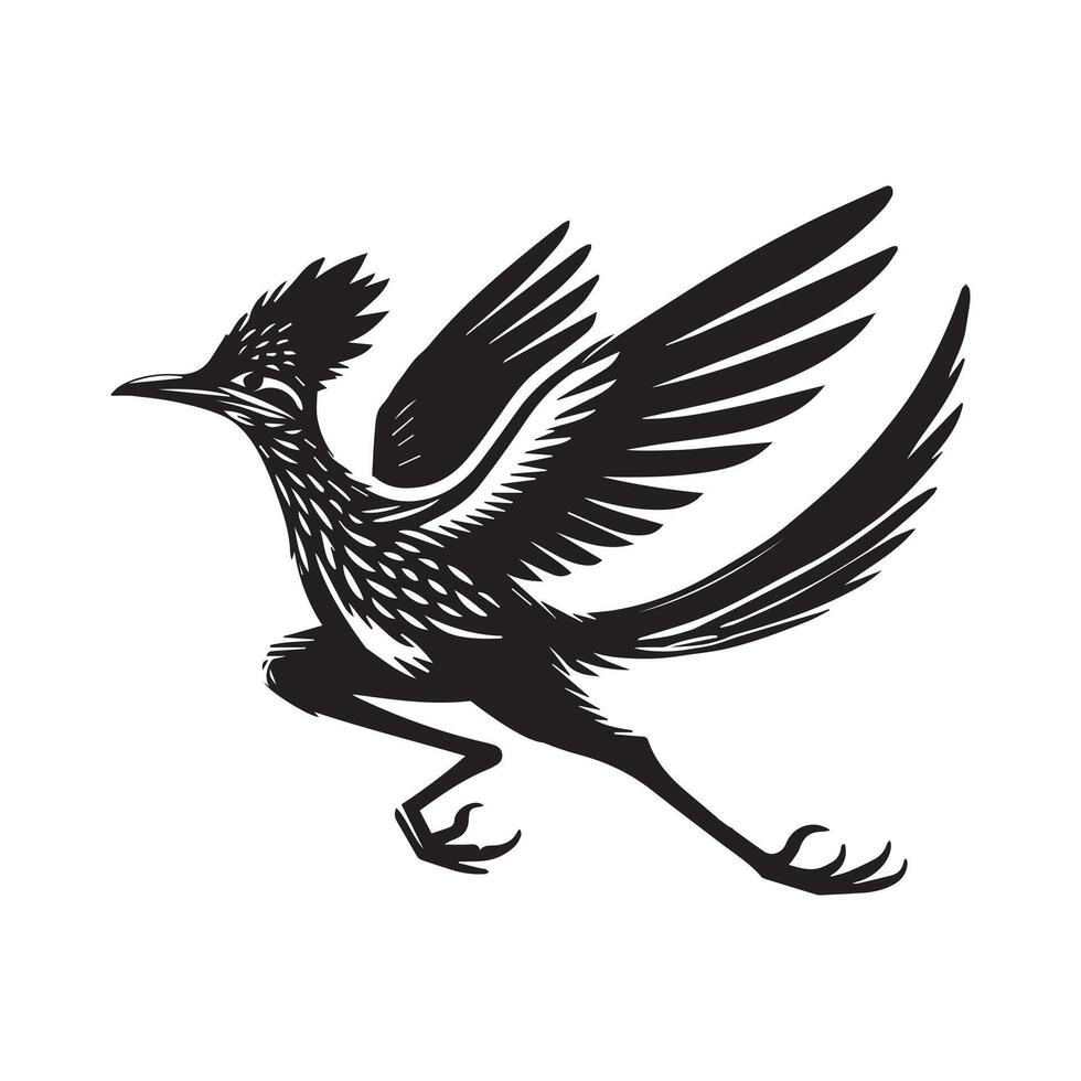 A black and white image of a roadrunner vector