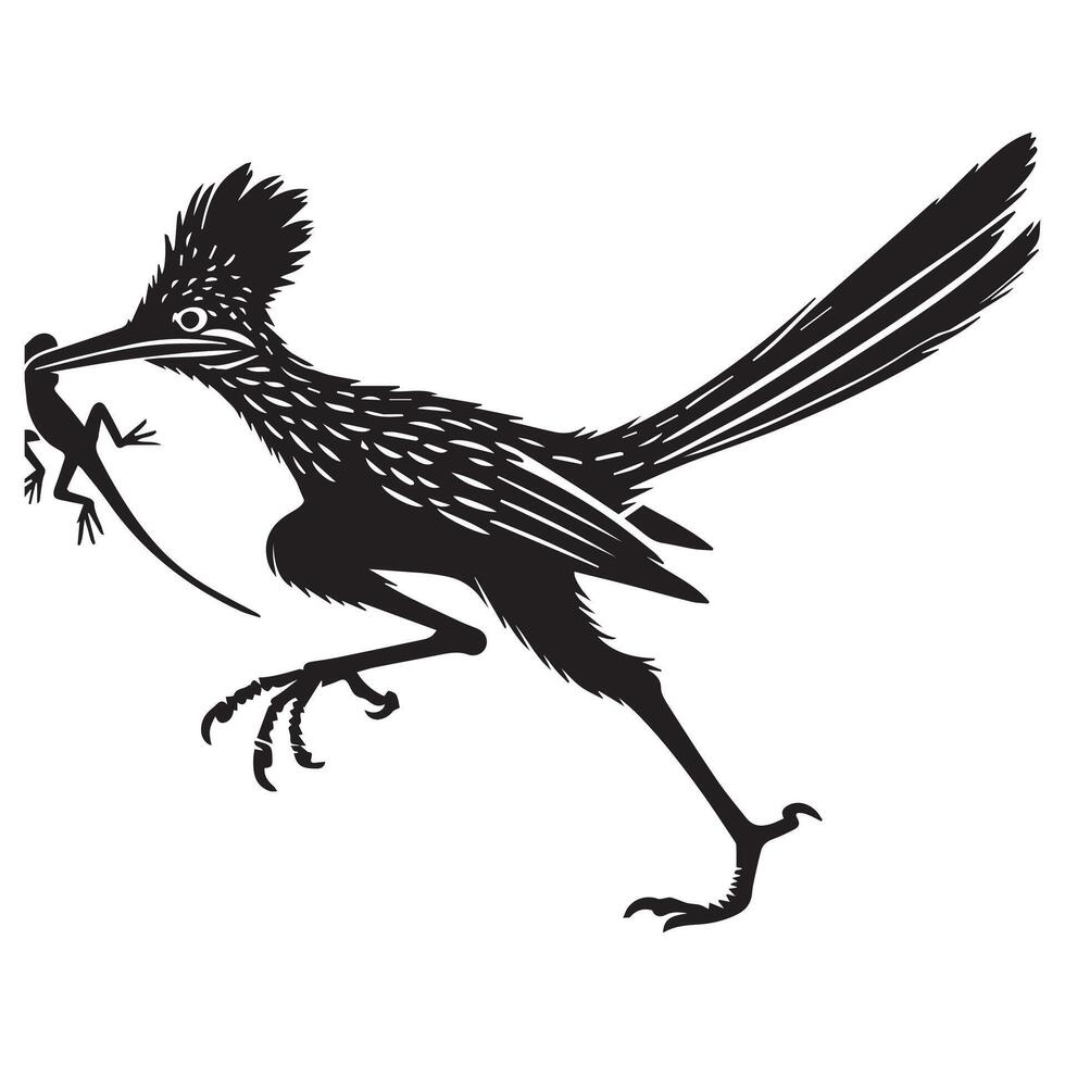 A roadrunner with a lizard in its mouth vector