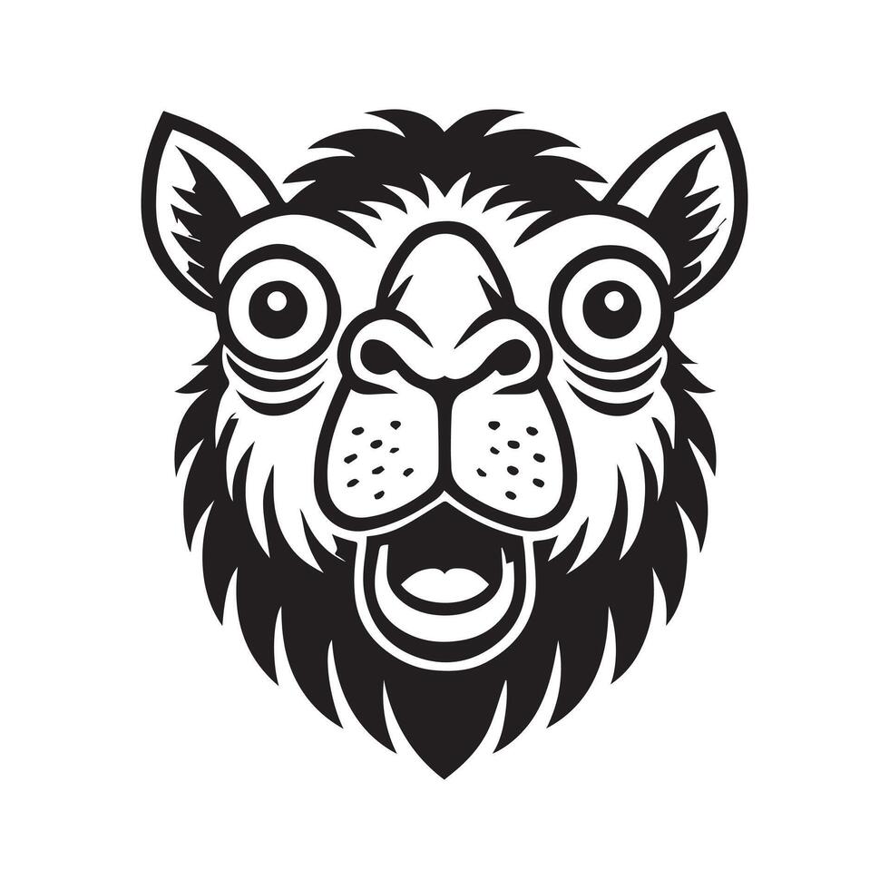 A black and white image of a camel head vector