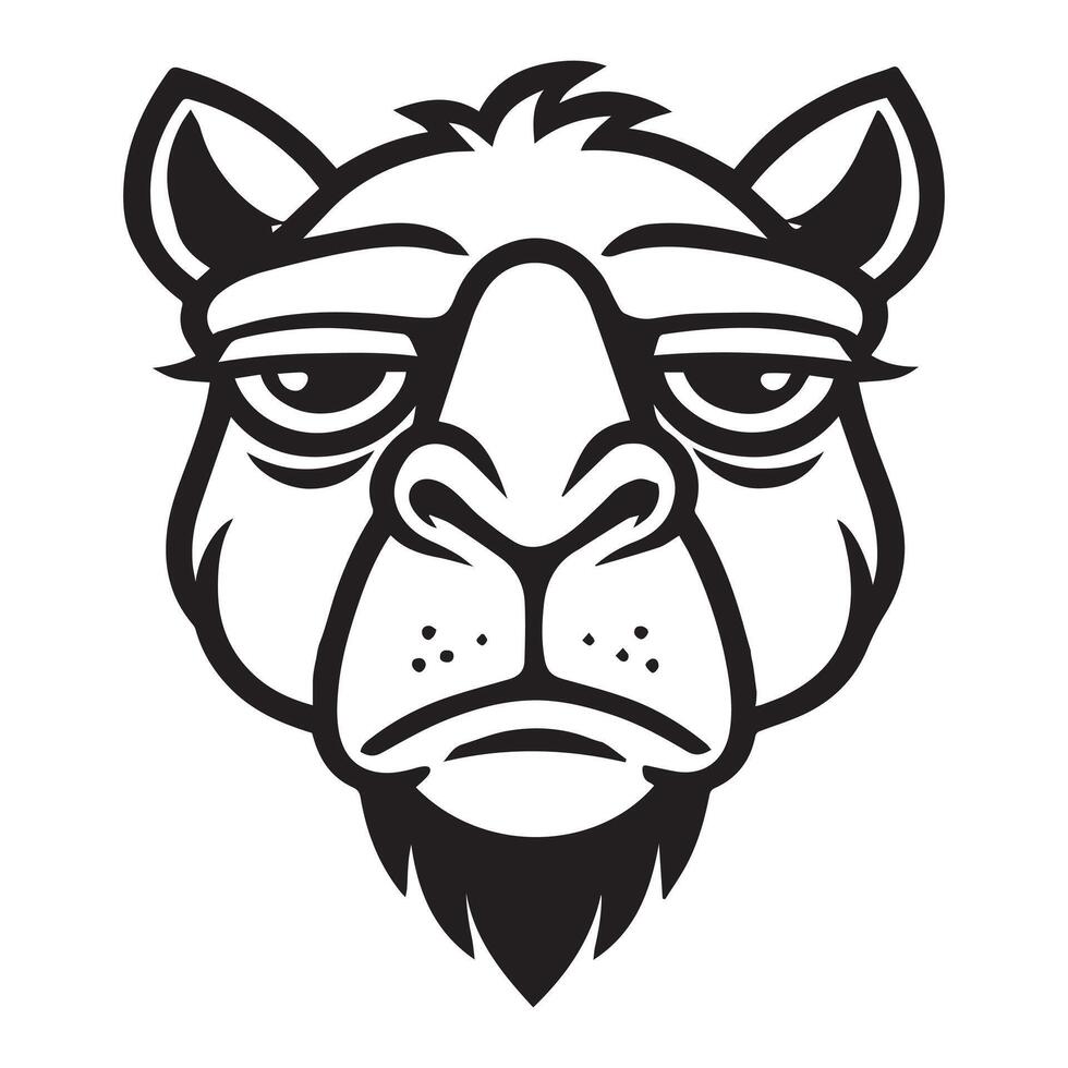 An angry camel head with a beard vector
