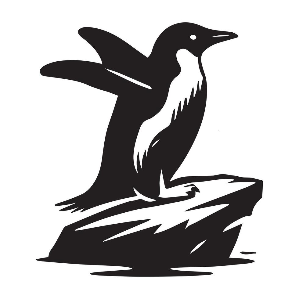 A penguin is standing on a rock in the water vector