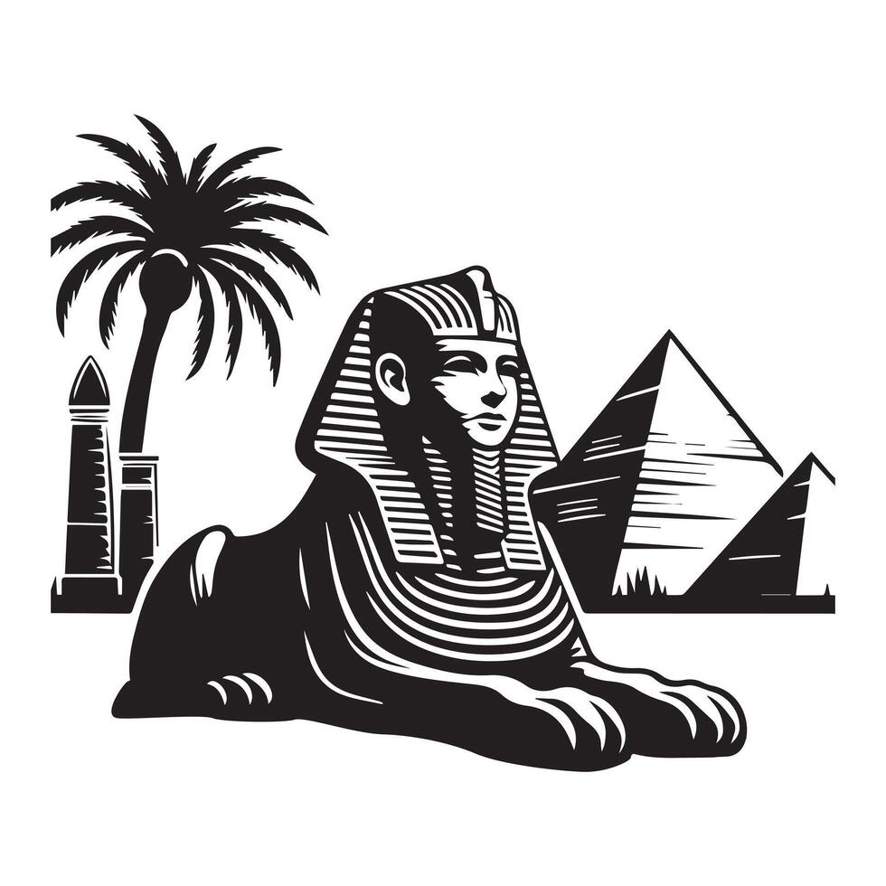 Egyptian sphinx with pyramids and palm trees vector