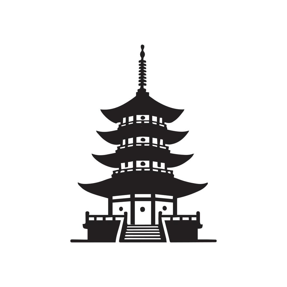 A black and white illustration of a pagoda vector