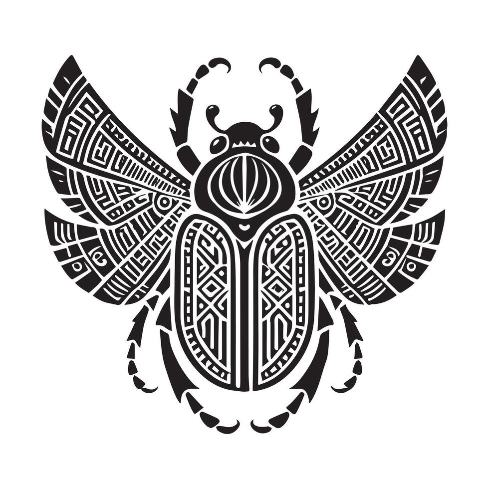 A scarab beetle with tribal patterns on it vector