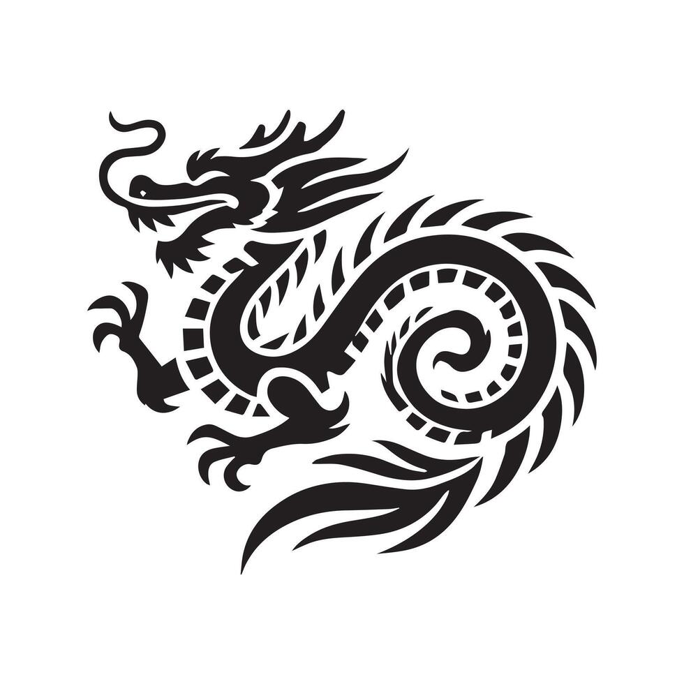 A black and white dragon is shown on a white background vector