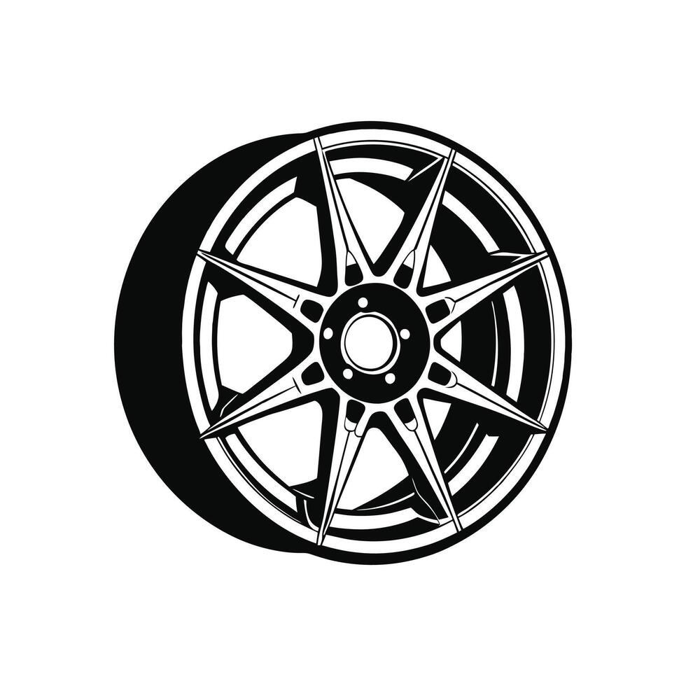 A black and white illustration of a wheel vector