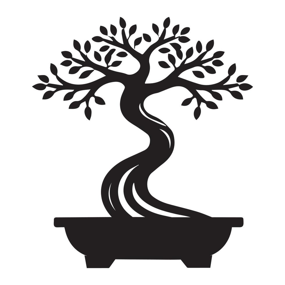 Bonsai tree silhouette on white background vector