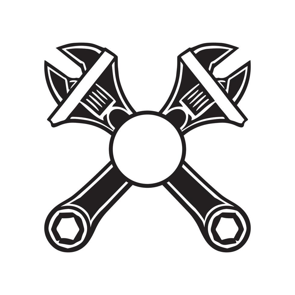 A black and white illustration of a wrench and a wrench vector