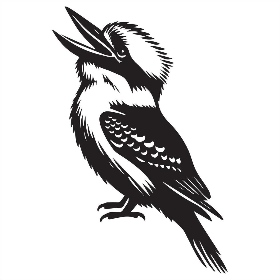 A black and white drawing of a kookaburra vector
