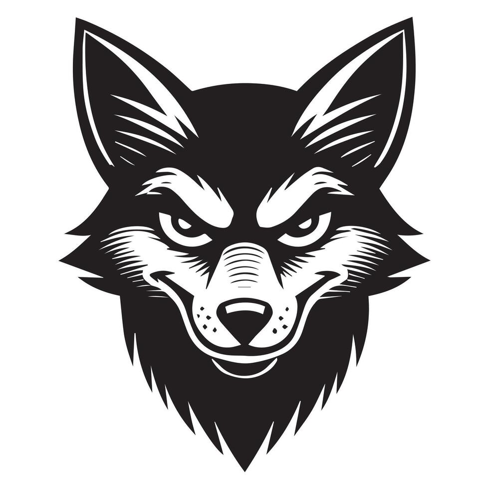 A black and white wolf head on a white background vector