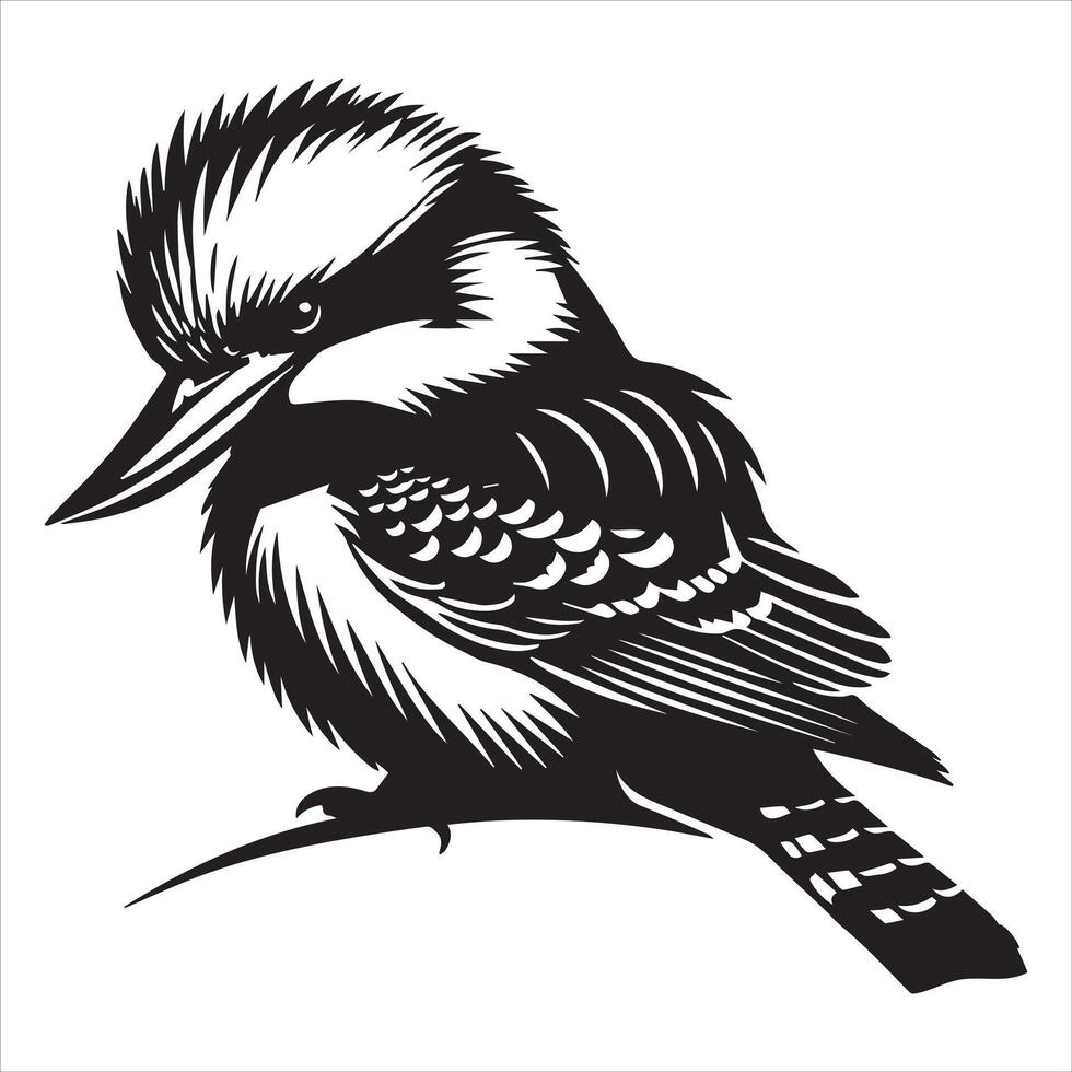 A black and white drawing of a kookaburra vector