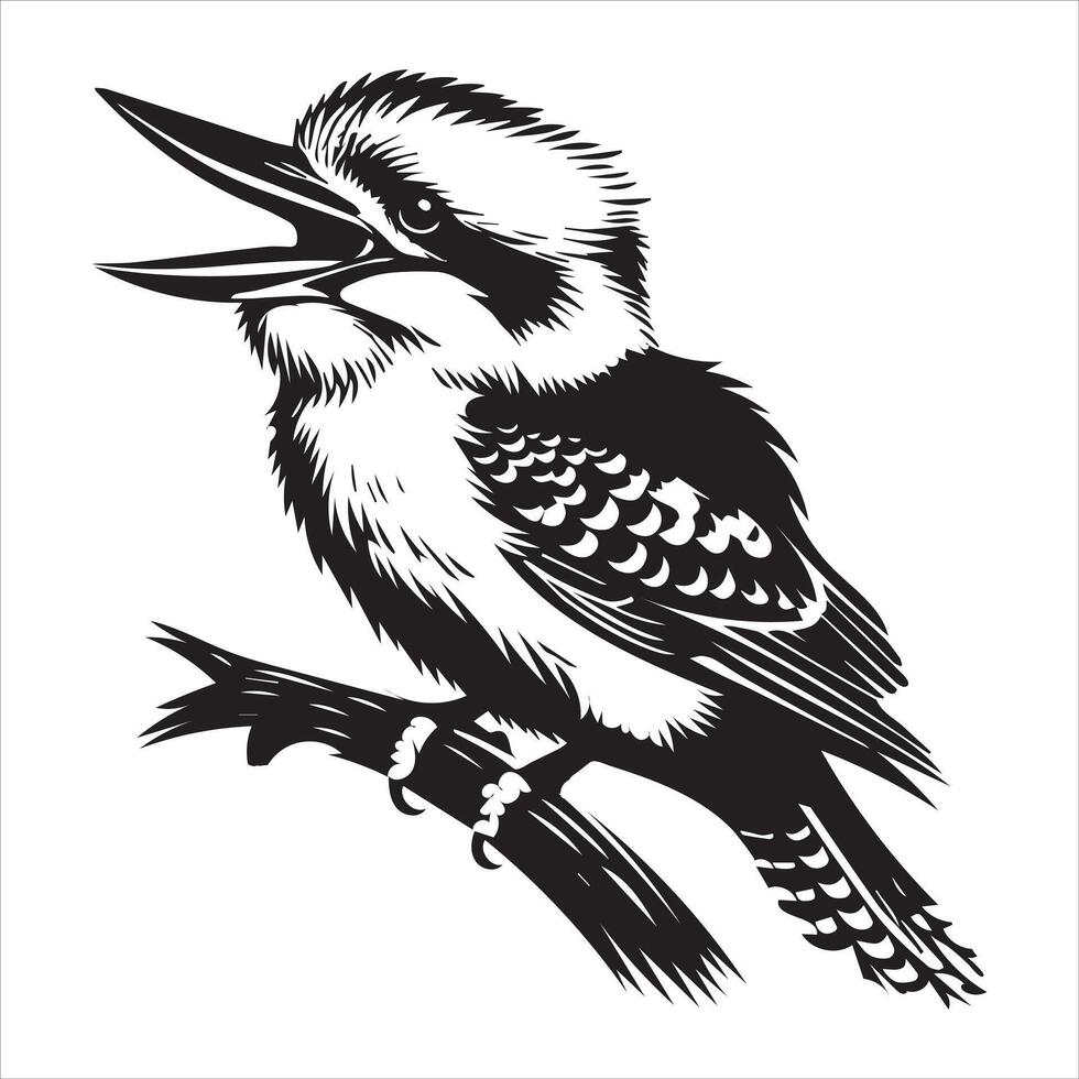 A black and white drawing of a kookaburra vector