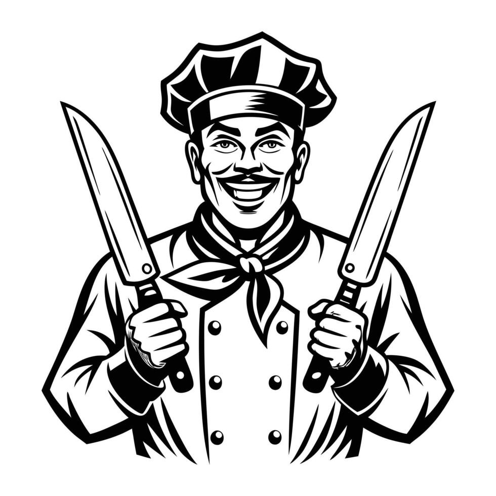 Chef holding two knives vector