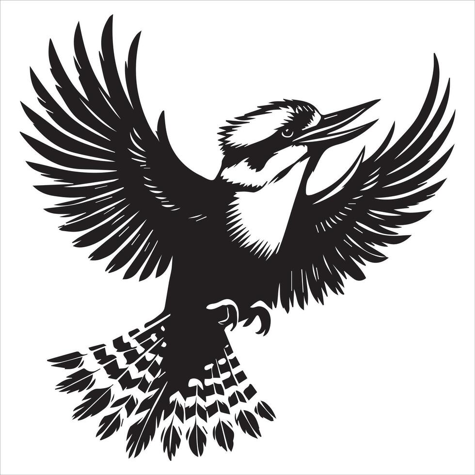 A black and white illustration of a bird flying vector
