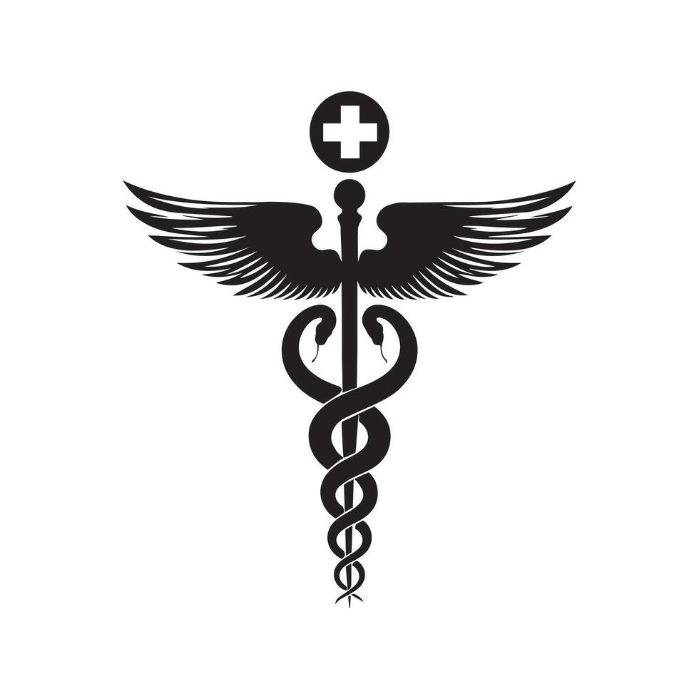 Medical symbol caduceus symbol with wings and cross illustration vector