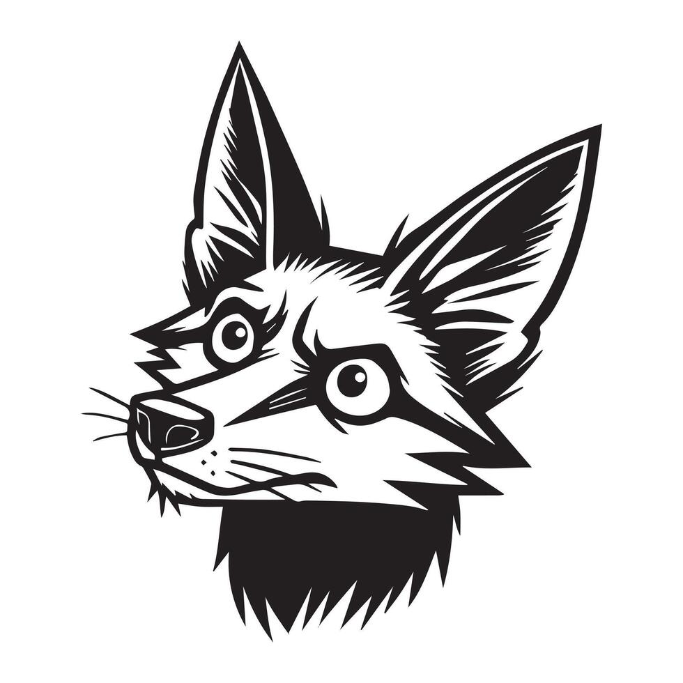 A black and white drawing of a fox head vector