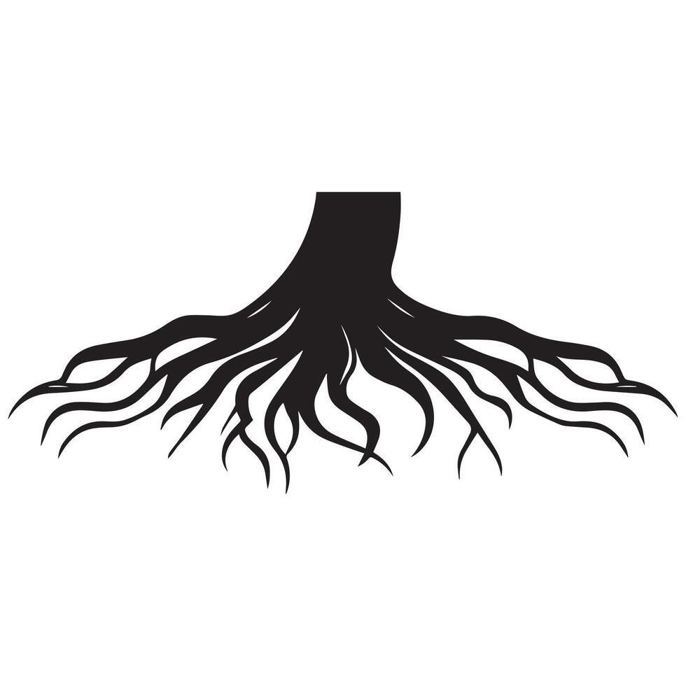 A black and white illustration of a tree with roots vector