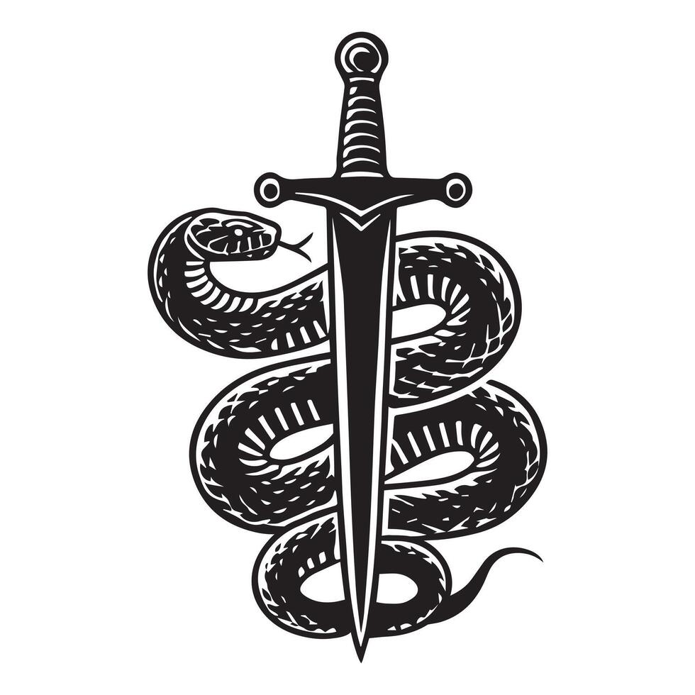 A snake and a sword in a black and white design vector
